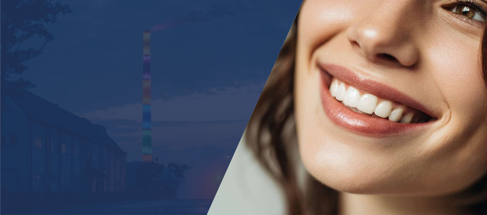 Nahaufnahme eines lächelnden Gesichts mit strahlend weißen Zähnen und sanften Gesichtszügen.